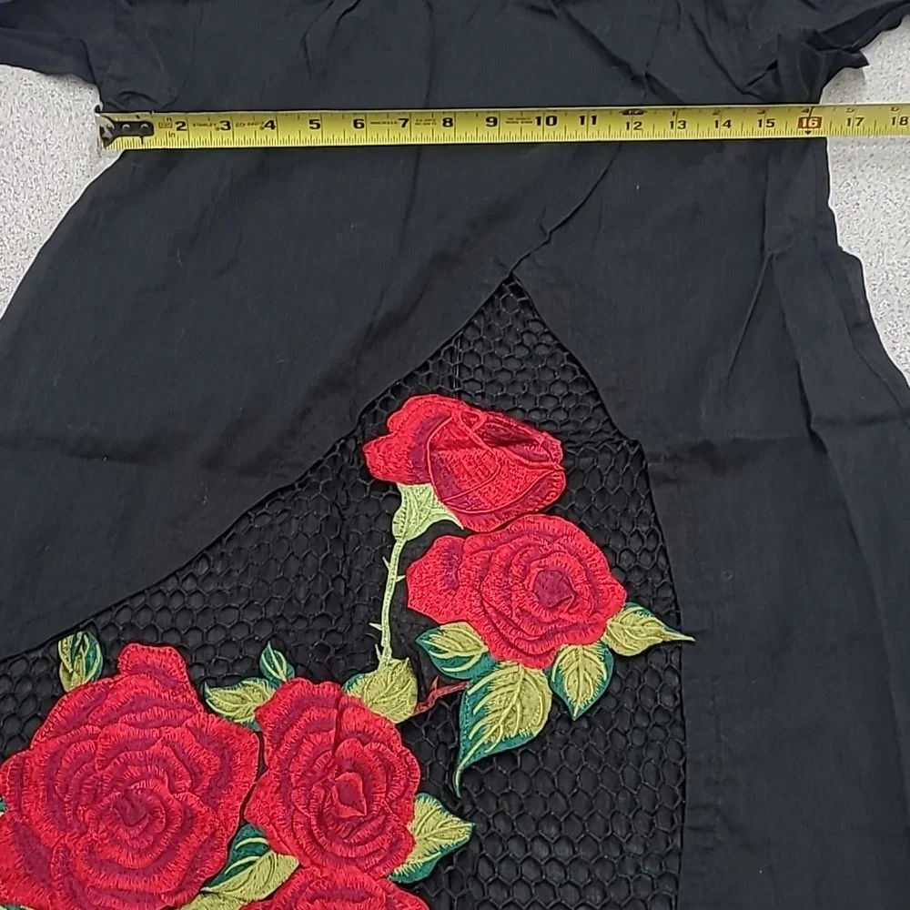 Dikamni Black Floral Lightweight Linen Mesh Panel Dress Size S - Picture 3 of 6